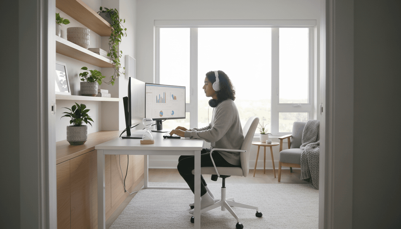 Tidy home office cleaned with attention to detail