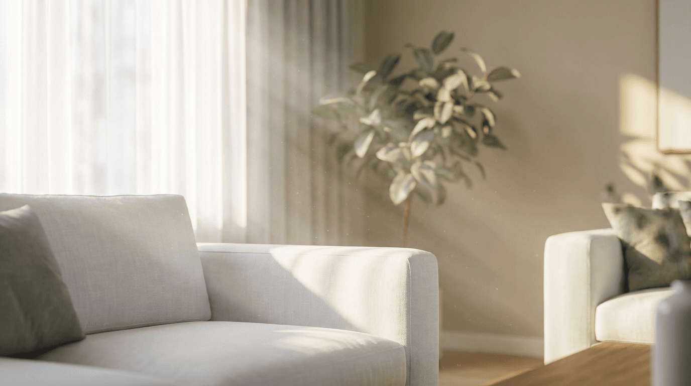 Freshly cleaned living room with gleaming surfaces